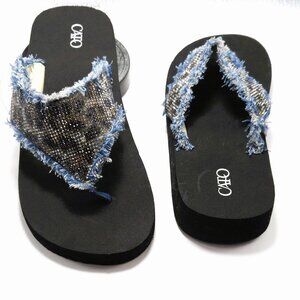 NEW Cato Women's Comfort Blue Denim Rhinestone Thong Sandals Size 7